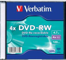 Диск DVD-RW Verbatim 4.7Gb 4x Slim case (20шт) (43764)